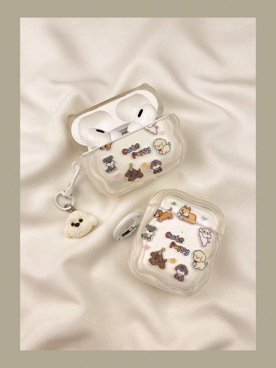 狗狗可爱旋转耳机保护套，兼容苹果1/2/3/4/Pro/Pro2(Nd)/Pro(3rd) - 白色 - 查看 1