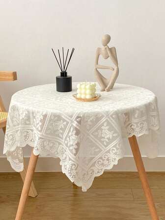 1 st 90x90 cm elegant spetsduk, beige satinmatbordsduk för hem, bröllop, festdekoration