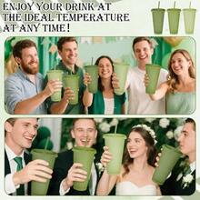 Pcs Green Glitter Plastic Cups With Lids And Straws 24 Oz Reusable Tumbler Large Travel Mug Cup Coffee Beverage Drinks Party Plies For Christmas Wedding Bridal Baby Shower Birthday - GreenGlitter - View 5