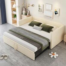 Folding Bed With Slatted Base, 90/180*200 Multifunctional Sofa Bed, Made Of Skin-Friendly Beige Velvet Fabric. - Beige + Upholstered + 90cm*200cm - View 10