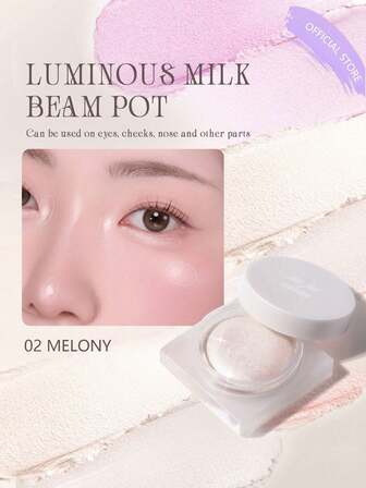 HOLIKA HOLIKA LUMINOUS MILK BEAM POT 02 MELONY, Sammetslen mjölktextur, Oskärpande mikropuder, Daggfrisk satin, Ingen hudavfall, Byggbart pigment, Sudda ut skuggor, Konturförstärkare, Håller i 24 timmar, Oljekontroll, Känslig hud, Magnetisk kompakt, Dejtkväll Naturlig, K-Beauty, Koreansk makeup, 5.5g/0.19oz