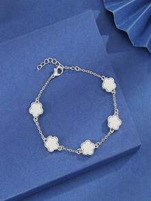 3 件套女士优雅幸运花手链套装，黑白粉色组合，时尚休闲，适合日常佩戴 - 彩色 - 查看 9