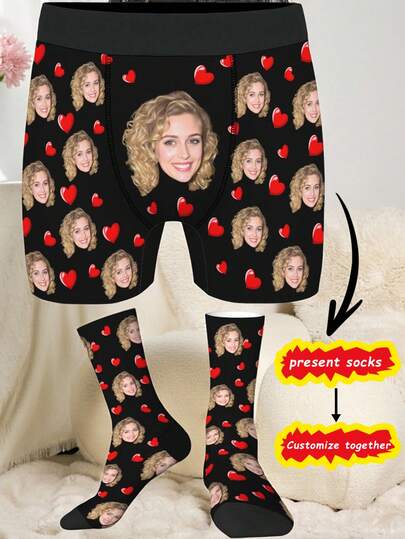 [DIY] Customized Underwear With Complimentary Customized Socks, Christmas Gift/Novelty Underwear With Personalized Big Head Photo/Portrait, Comfortable Fabric, Gift For Friends/Partner/Lover, Party/Birthday Gift