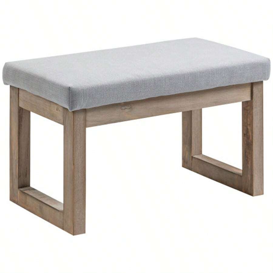 HOMCOM Upholstered Stool With Wooden Legs, 68 X 38 X 42 Cm, Grey. Ideal For Living Room, Bedroom Or Entryway. - Grey - View 1