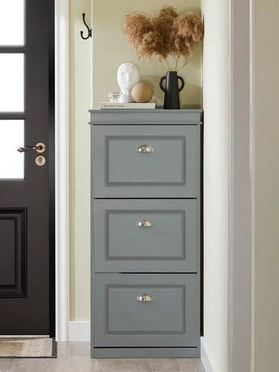 SoBuy 3 Flip-Drawers Shoe Cabinet Shoe Rack Shoe Storage Cupboard Organizer Grey W53 X D24 X H117cm FSR94-HG