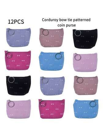 12/6 Pieces Of Corduroy Bowknot Pattern Coin Purses/Card Holders, Multi-Functional Jewelry Bags, Girl's And Children's Coin Purses, Small And Stylish Handbags, Suitable For Daily Use And Outdoor Activities, Holiday Party Gifts, Valentine's Day And New Year Gifts For Boys And Girls.
