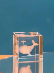 1个迷你3D心形雕刻水晶玻璃立方体 - 反光桌面摆件，适用于家庭和办公室，是情人节和节日礼物的理想之选，桌面装饰品|装饰立方体|光面，心形装饰