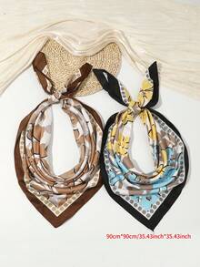 1条枫叶图案优雅百搭方巾，90厘米大号围巾/披肩/头巾，适合日常佩戴和送礼，秋冬女士头巾冬季发饰时尚发带花朵发箍 - 彩色 - 查看 4