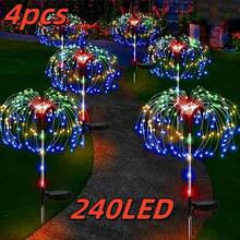 4/8pcs Solar Fireworks Lights, 240/480LED Outdoor Polished Brushed Finish, Light Sensor Control, 8 Modes, 600mAh Nickel Battery, Multicolor Lawn Ground Lighting For Garden Landscape Decoration - Multicolor - View 3