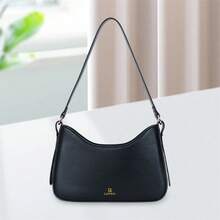 Bolso de hombro informal para mujer, moderno, de color sólido, versátil, para uso diario, para llevar debajo del brazo. - Negro - Ver 3