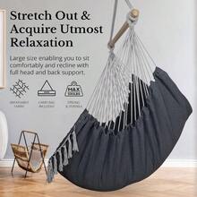 KOMOREBI - Silla hamaca gris 60 x 47 pulgadas cuerda colgante para interior y exterior lona de algodón suave y duradera 2 cojines incluidos silla colgante de macramé grande para recámara patioHammocks - Negro - Ver 2