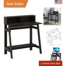 Compact Rectangular Espresso Computer Desk With Desk Hutch - Durable Design - As Pic - View 1