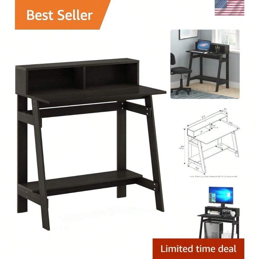 Compact Rectangular Espresso Computer Desk With Desk Hutch - Durable Design - As Pic - View 1