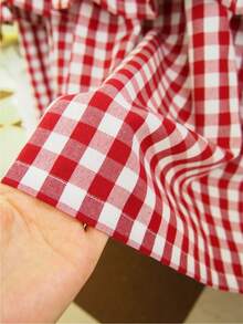 1pc Elegant Plaid Pattern Double-Layer Cafe Curtain - White & Red Plaid Pattern, Double-Layer Design, Suitable For All Seasons, Linen Fabric, Farmhouse Style Short Curtain, Applicable For Living Room, Kitchen, Bathroom Window Decor - Red - View 6