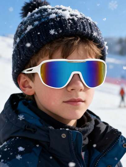 1PC Boys And Girls 6-12Y Full-Frame One-Piece Colorful Lenses Wrapped Sports Glasses Suitable For Outdoor Cycling, Skiing, And Fashion Matching