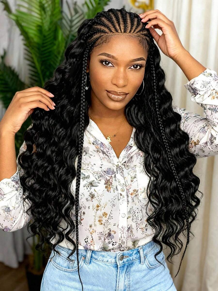 13x6 Lace Front Braided Wig, Unique Wavy Braid Hairstyle, Fashionable Wig For Daily Wear And Workplace, Great Gift - 黑色 - 查看 1