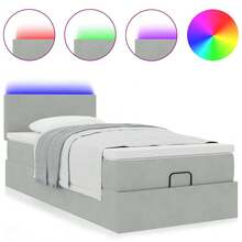 vidaXL Letto ottomano con materasso e LED, grigio chiaro, 90x190 cm, velluto - Grigio - Visualizzare 5