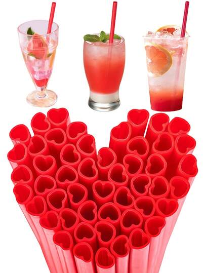 10/20/30pcs Red Heart Shaped Straws, Reusable Valentines Plastic Drinking Straw, For Valentines Day Party Favors, Birthday, Bridal Shower Wedding Supplies