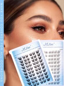 MEM 60/80/90pcs Self-Adhesive Fluffy False Eyelash Clusters, 11-13mm Mixed Length Set, No Glue Needed, Fluffy Self-Adhesive DIY Eyelash Extension, Pre-Glued Eyelash Clusters, Natural Lengthening C-Curl False Eyelash Clusters, No Glue Needed, No Need To Remove False Eyelashes, False Eyelash Clusters, False Eyelashes, Individual False Eyelashes, Fake Eyelashes - 黑色 - 查看 5