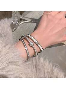 1pcs Classic Versatile  Stackable Bracelets Shiny Decoration Non-Fading High-End Jewelry - 金色 - 查看 7