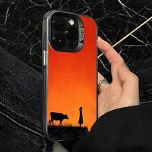 Funda de Teléfono Diseño de Silueta de Vaca Naranja y Niña para  14 Pro Max  13 Pro  Galaxy S23 S22 Plus Ajuste Universal para Todas las Estaciones Opción de Regalo Ideal - Plateado - Ver 4