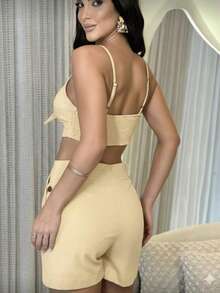 Women's Summer Short And Cropped Top Set. - Màu vàng - Xem 2