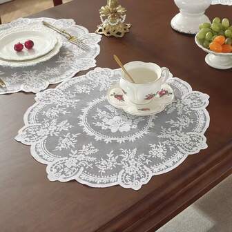 1pc Vintage Floral Lace Elegant Lace Dining Table Mat, Decorative Vase Pad For Home And Restaurant, Classic Home Decor, Floral Lace Design, Placemat, Lace Tableware Setting, Restaurant Owner, Elegant Dining Table Arrangement
