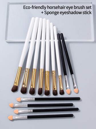 13 st högkvalitativ ögonskuggsborste i hästhår, ögonbrynsborste, våt och torr dubbel användning med svamphuvud, concealerborste, multifunktionellt sminkborsteset för nybörjare och proffs, borsteset, sminkborstekit, sminkborsteset, komplett sminkset, sminkborsteset, komplett sminkkit, borstekit, borstar sminkset, sminkpresentset