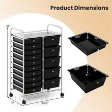 Lifezeal 15-Drawer Trolley With Chrome Plated Metal Frame & Lockable Universal Wheels White/Black/Clear - màu đen - Xem 5