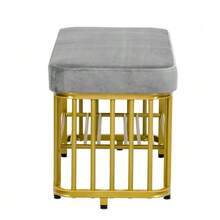 Modern Shoe Bench With A Velvet Seat And Sturdy Metal Frame. Space-Saving Entryway Bench With Adjustable Feet. Ideal As A Shoe Bench For Entryways, Bedrooms, And Small Apartments (Green + Gold) - Grey - View 8