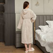 1pc Women Student Solid Color Jacquard Coral Fleece Soft Absorbent Warm Casual Home Cute Hooded Bathrobe Bath Robe Morning Robe Long Robe Loungewear Bathing Swimming Travel Personal Use Gift - Multicolor - View 5