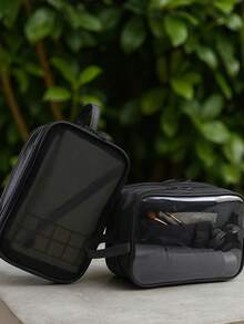 透明化妆包，防水，便携，大容量。这是一款小巧方便的女士旅行洗漱包。旅行必备。女士包袋。大学必备。旅行。女士包袋，度假必备，化妆包，洗漱包，旅行必备，旅行，包袋。化妆包，洗漱包，旅行必备，女士化妆包 - 黑色 - 查看 12