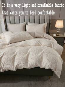 3件套米色几何提花被套组（1个被套+2个枕套，不含被芯），现代浪漫优雅经典风格，涤纶面料，舒适透气，适合卧室、家居装饰，精美床上用品。