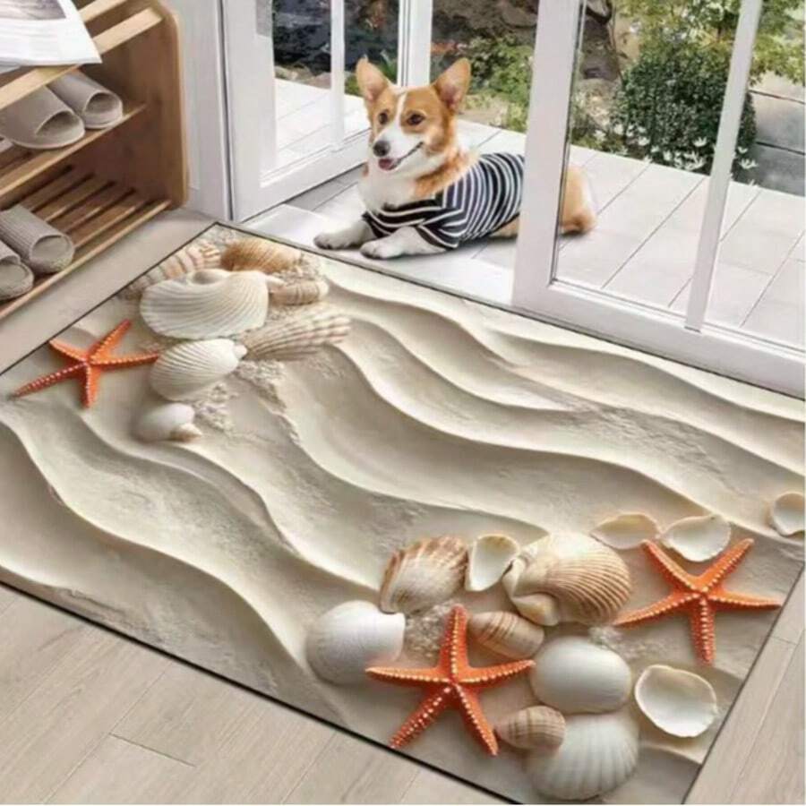 1pc Seashell & Starfish Design Doormat, Small Rug, Welcome Mat, Carpet, Floor Mat, Outdoor Doormat, Kitchen Rug, Home Decor, Front Door Mat, Area Rug, Outdoor Mat, Home Decor, Area Carpet, Garden Rug, Washable Carpet - Multicolor - View 1