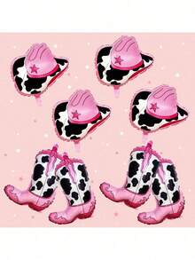 8 قطع من بالونات الحفلة ذات الطابع الغربي، تشمل 4 قطع من بالونات الأحذية الكاوبوي باللون الوردي والأسود والأبيض، و4 قطع من بالونات قبعات الكاوبوي من الألومنيوم المطلي، مناسبة لديكورات حفلات الأعياد ذات الطابع الغربي - متعدد الألوان - مشاهدة 5