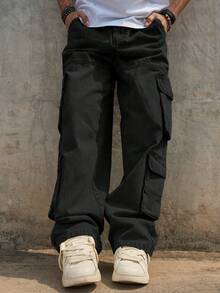 Quần jeans ống đứng nhiều túi cổ điển cho nam, quần âu thường ngày, phong cách đường phố sang trọng - màu đen - Xem 3