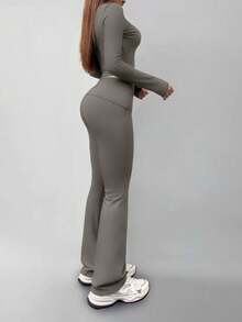 Women's Round Neck Long Sleeve T-Shirt And Pants Casual Matching Set, Versatile For Spring