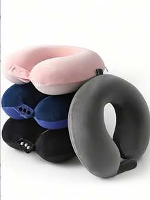 Black Travel Neck Pillow, Best Memory Foam Airplane Pillow For Head Support Soft Adjustable Pillow For Plane, Car & Home Recliner Use Travel Rest Supplies Travel Items Sleep Help Vacation Accessories Holiday Comfortable Sleepers For Travel Camping Office Accessories Travel Plane - màu đen - Xem 2