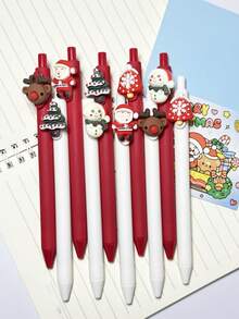 1 pix retractabil neutru cu presă de Crăciun, vârf de pix de 0,5 mm, negru, rechizite de birou, pixuri în formă de brad de Crăciun, cadou de papetărie pentru studenți, cadou esențial de Crăciun - Multicolor - Vizualizare 5