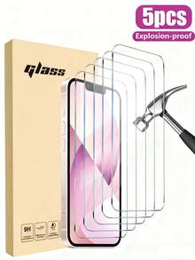 5pcs Tempered Glass Screen Protector Film Compatible With IPhone 17/16/15/14/13/12/11 Pro Max, Also Fits 12 Mini/13 Mini/7/8/14 Plus/SE/X/XS/XR - Clear - View 9