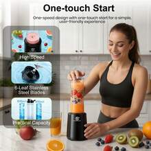 SUPERLEX Portable Blender & Handheld Juicer With One-Touch Quick Juicing - Mini Smoothie Maker Suitable For Smoothies,2 Interchangeable Cups,Easy Carry. Milkshakes,Ice Blends, Fresh Fruit Drinks,For Home, Office,Travel, Outdoor Use, Plastic Container.6-Blade - UK Plug(220-240V) - View 3
