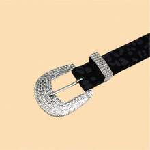 1pc Women's Black PU Leather Belt With Rhinestone Buckle, Fashionable, Versatile, Suitable For Daily Wear - Black - View 2