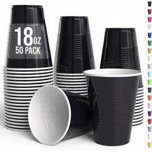 D18 Oz Black Plastic Cups For Party Plies 50 Pack Black Disposable Cups Plastic Disposable Drinkware For Parties Events And Everyday - 黑色 - 查看 1