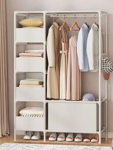 多层便携式衣柜收纳架，金属框架搭配塑料层板，简约卧室衣柜，可移动且易于组装，适用于客厅、卧室、书房、办公室，节日礼物、儿童礼物。 - 彩色 - 查看 18