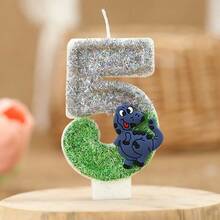 1 Pc Birthday Number Candle, Grey-Green Color-Blocked Cartoon Dinosaur Birthday Candle Cake, Sequin Candle Cake Decoration, Suitable For Boys' Anniversary Celebration Items - Multicolor - View 6