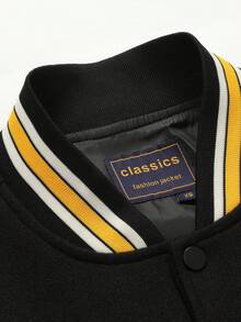 Men's Black Baseball Jacket High End Embroidered Leather Fashionable Street Style Sportswear Casual Classic Retro Sportswear Patchwork PU Long Sleeved Hip-Hop Motorcycle Jacket Coat - Black - View 6