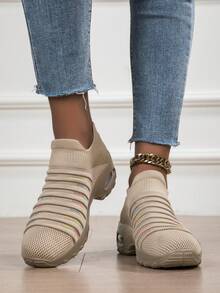 Giày thể thao nữ thường ngày, thoáng khí chống trượt, giày lười thoải mái thời trang cho khiêu vũ vuông, khiêu vũ, giày lắc, giày thể thao đế xuồng thoáng khí đa năng - Màu Khaki - Xem 5