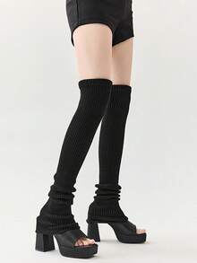 1pc Solid Color Knitted Leg Warmers, Comfortable, Skin-Friendly, High Elasticity & Warm, Fashion Versatile Suitable For Autumn/Winter Daily Wear, Fashionable Item, Couple Gift, Prop - Multicolor - View 14