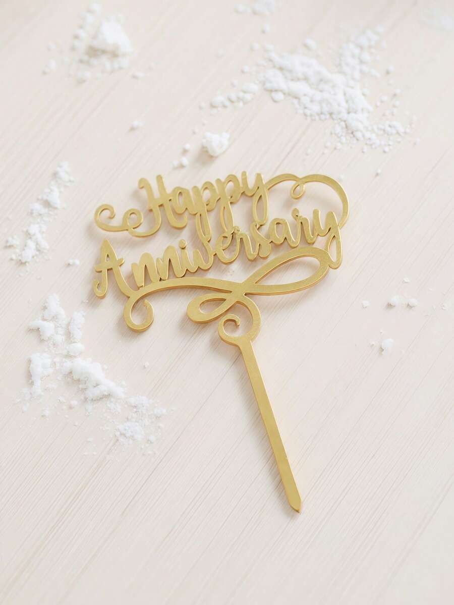 1个/3个/3个周年纪念快乐亚克力蛋糕装饰插牌，周年纪念蛋糕装饰，情人节蛋糕装饰，结婚周年纪念蛋糕装饰，家居厨房用品，烘焙装饰，烘焙用品，蛋糕装饰 - 金色 - 查看 1