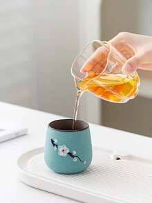 1pc 160ml Purple Clay Ceramic Teacup, Creative Retro Handpainted Gongfu Tea Cup, Espresso Coffee Cup, High-Quality Household Gathering Cup, Made In China